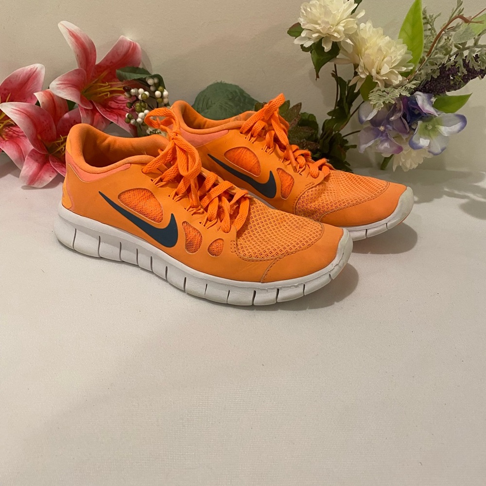 Nike Kids Orange Sneakers with Blue Logo